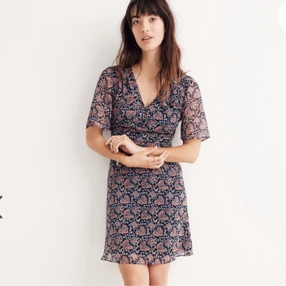 Madewell Orchard Flutter-Sleeve Skater Mini Dress Fan Floral Mix Size 4 - Picture 15 of 15